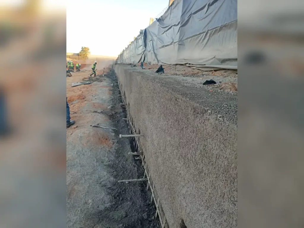 Meadowview lateral support shotcrete wall tiebacks side view